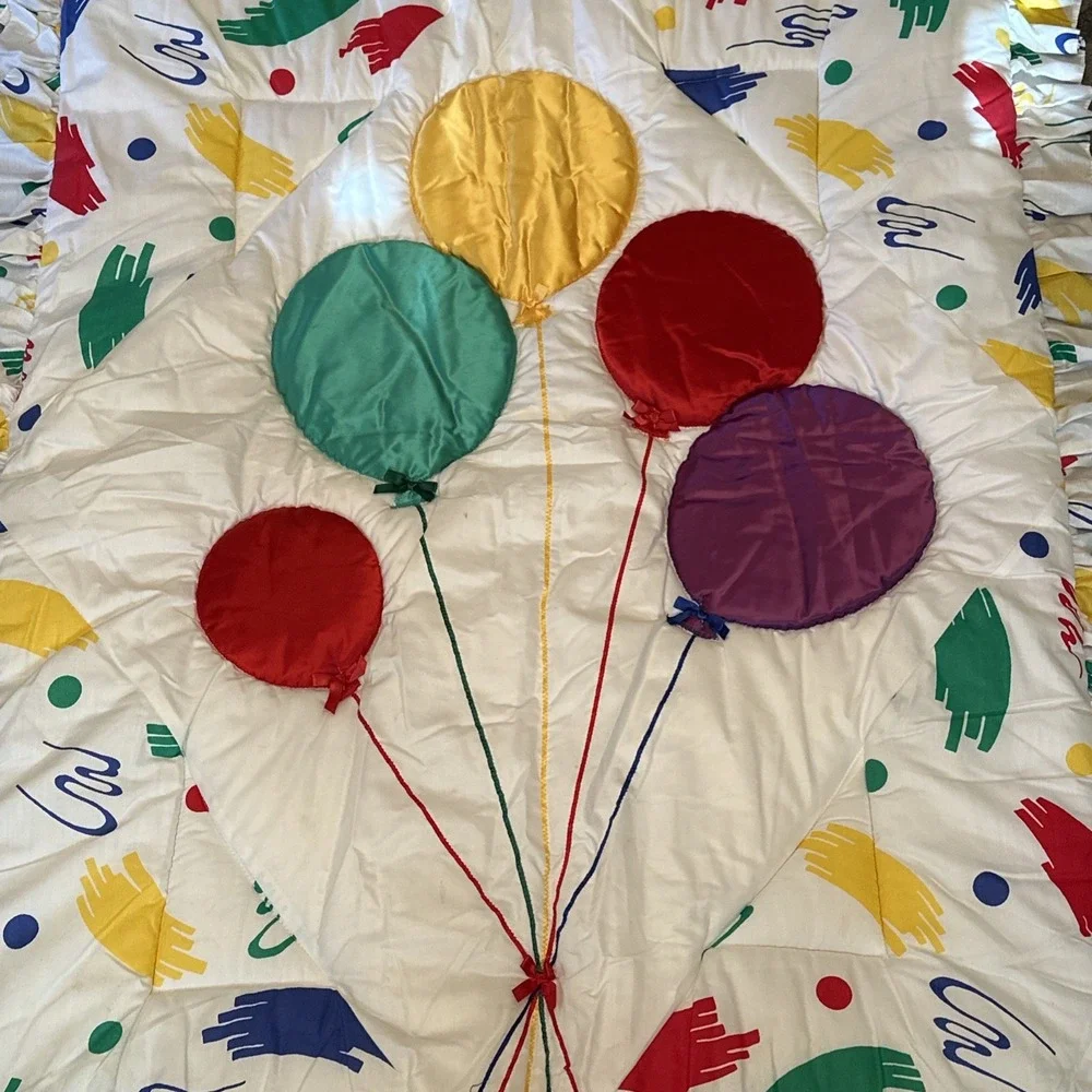 Vintage 1990s Crib Quilt Balloons Primary Colors Y2K READ